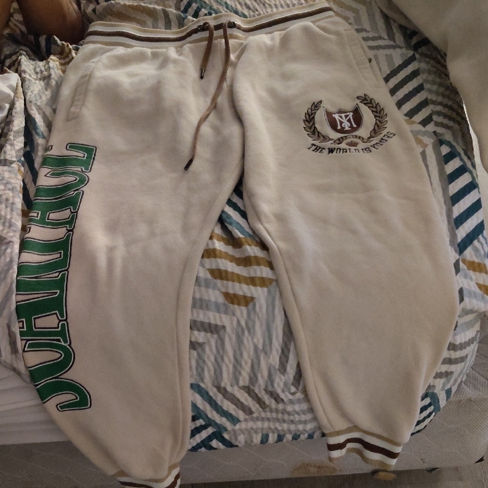 White Joggers with Green Accents
